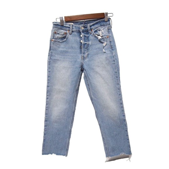 Gap Womens High Rise Cheeky Straight Jeans 26/2 Washwell Light Wash Distressed - Picture 2 of 6